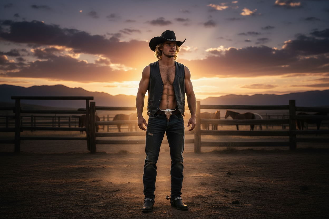 Blonde Cowboy Black Vest Landscape